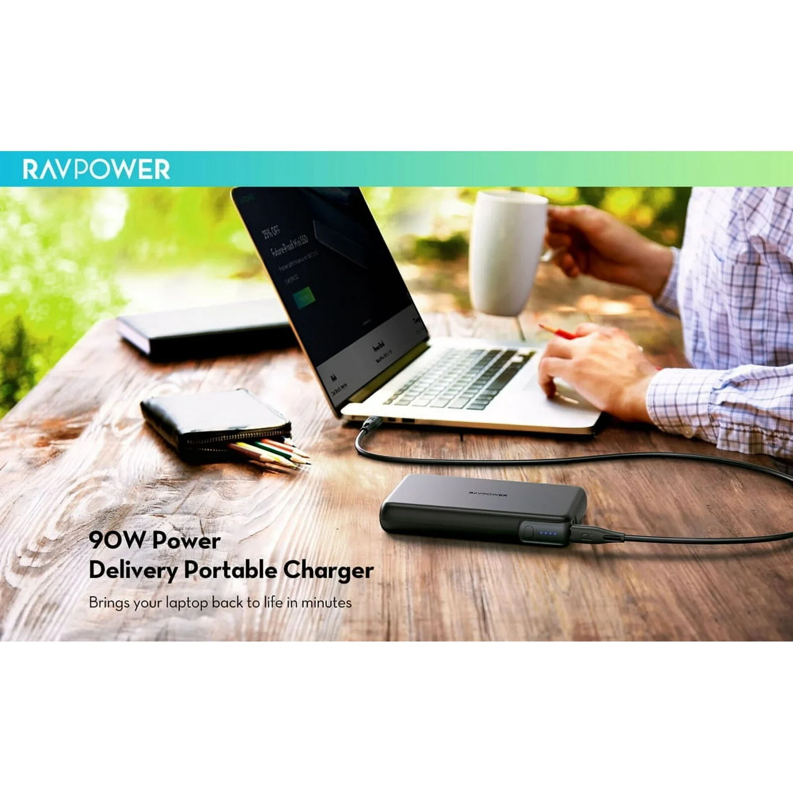 【新品】RAVPOWER モバイルバッテリー 30000mAh 2ポート 90w RAV 30000mAh USB C Portable Charger,90W 2-Port Power Bank