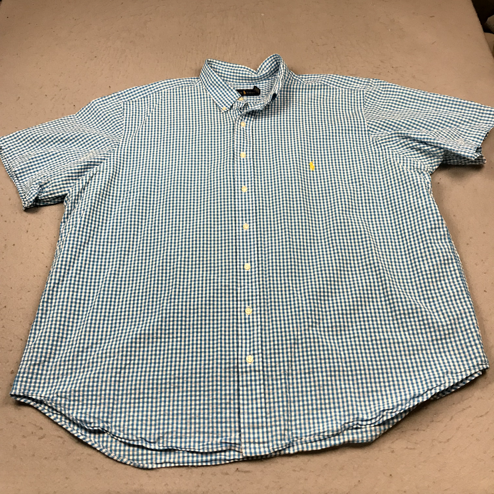 Ralph Lauren Shirt Mens 2XB Big Blue Gingham Check Ralph Lauren Shirt Mens 2XB Big Blue Gingham Check