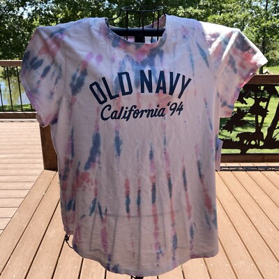Old Navy Women's Pink Blue White Tie Dye Tee T-shirt California '94 XL NEW w/tag