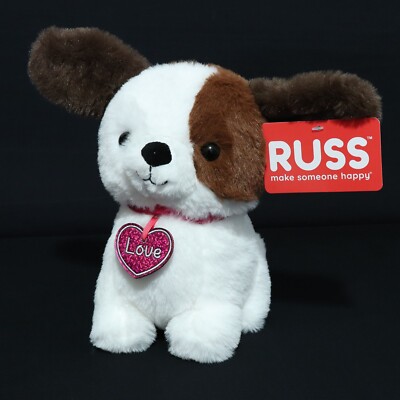 Russ Kellytoy Puppy Love Stuffed Plush Dog 8'' Heart Collar Valentine's Day NEW
