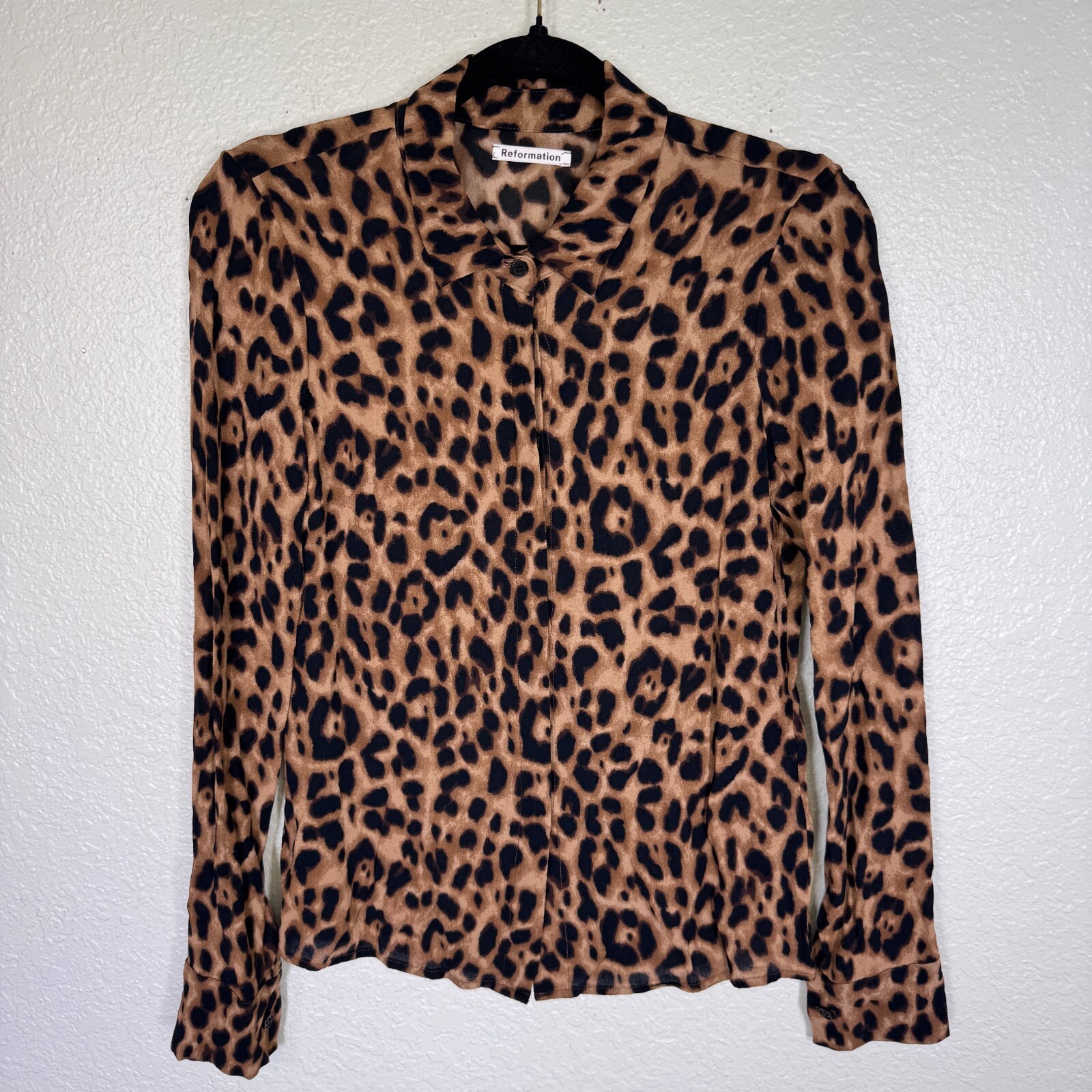 Rosary moon - 美品 Leopard Flare Blouse Heart Damask Princess Sleeve Square Neck Blouse