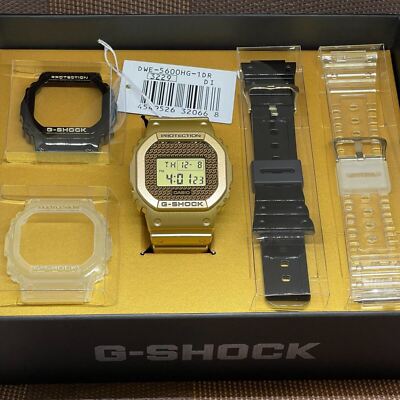 Pre-owned Casio G-shock Dwe-5600hg-1d Gold Chain Design Interchangeable Bezel & Band Watch