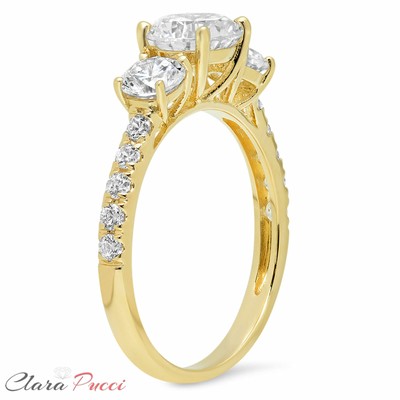 Pre-owned Pucci 2.10 Ct Three Stone With Accent Ring Engagement Wedding Band 14k Yellow Gold In D