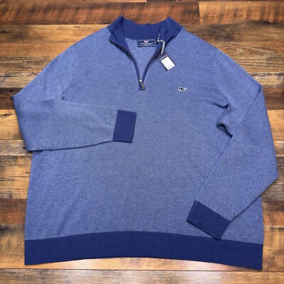 Vineyard Vines Hamilton 1/2 Zip Sweater Mens 2XB Blue Castline New 