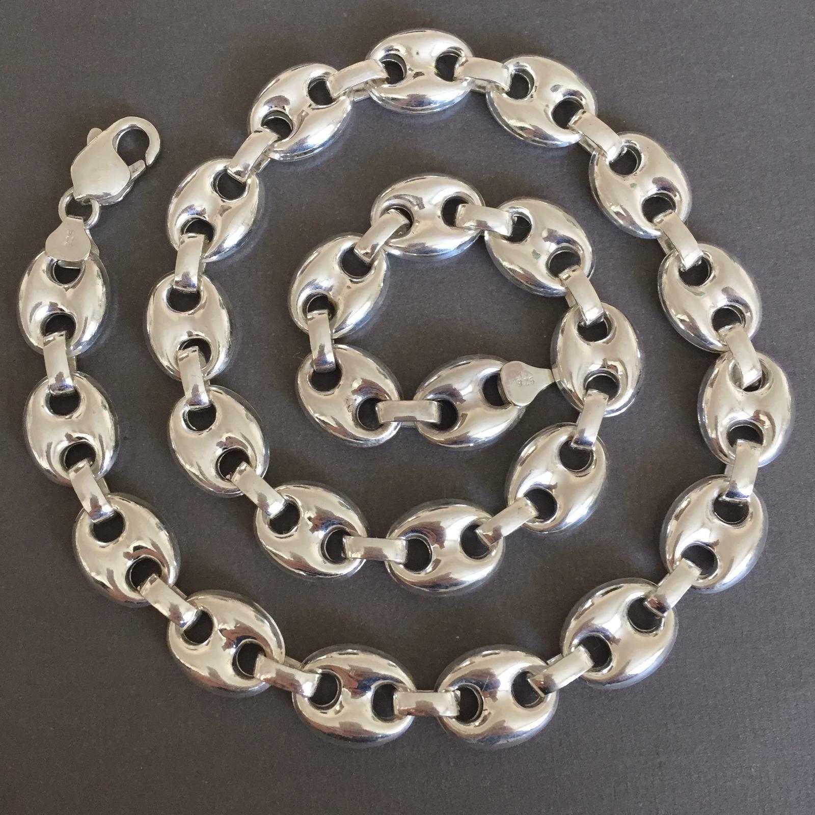 Pre-owned Handmade Mens Mariner Puffed Link Chain Necklaces 14mm 69gr 925 Silver Sterling 26inch