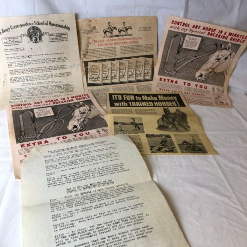 1940s BEERY SCHOOL Horsemanship Breaking Bridle Tricks Riding ++Advertising Pcs