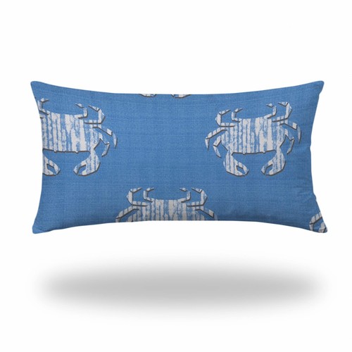Чехол для подушки Coastal Lumbar Indoor Outdoor размером 14 X 24 сине-Белых краба на молнии для поясницы в помещении и на улице
