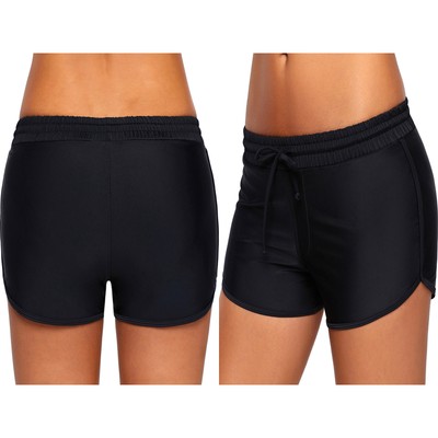 Schwarze elastische taillen-boardshorts für damen badeanzug