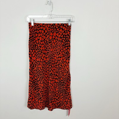 Realisation 100% Silk The Naomi Sid Skirt Red Heart Print Midi Length Size XS