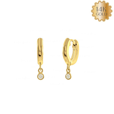 14k Gold Gold Drop Diamond Huggie Hoop  Earrings-Gifting For Merry Christmas