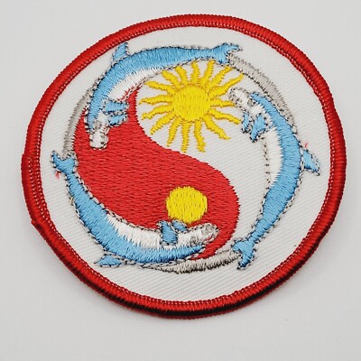 Red Yin Yang Embroidered Dolphin Patch 3'' Diameter Sun For Jeans Denim Jackets