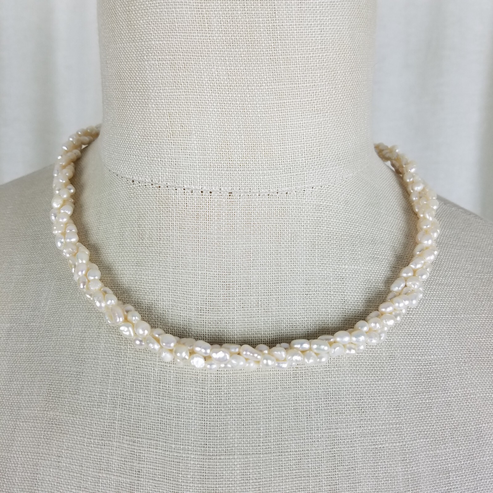 TATIANA☆Classy Fresh Water Pearl Necklace Gorgeous 3 Strand Genuine Freshwater Pearl Necklace in 925