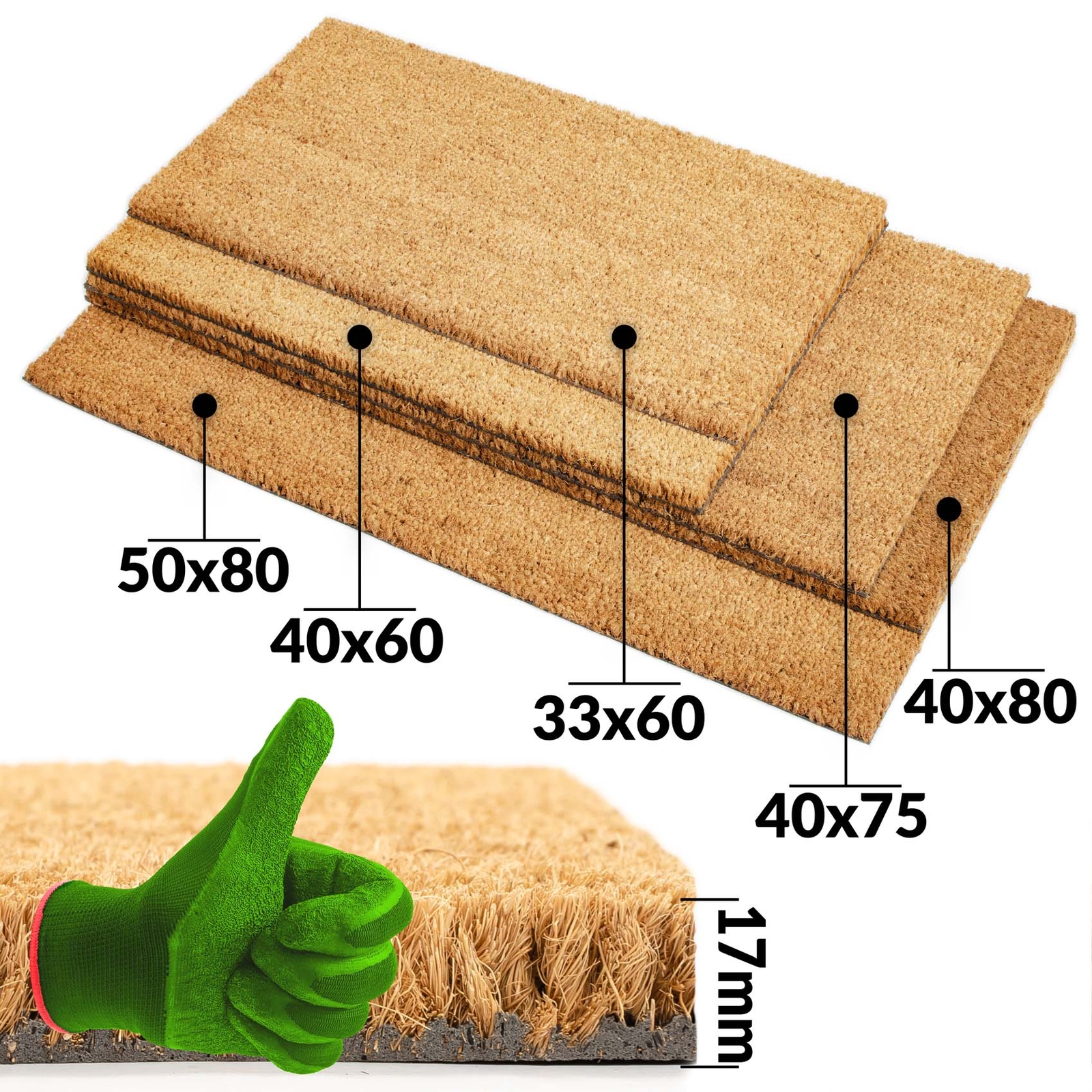 Fußmatte Kokos Kokosmatte Schmutzfangmatte Türmatte Fußabtreter Türvorleger ANRO