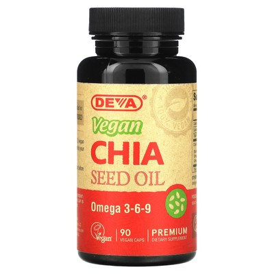 Deva Vegan Chia Seed Oil Omega 3-6-9 90 веганских капсул без молока, без яиц, с рыбой