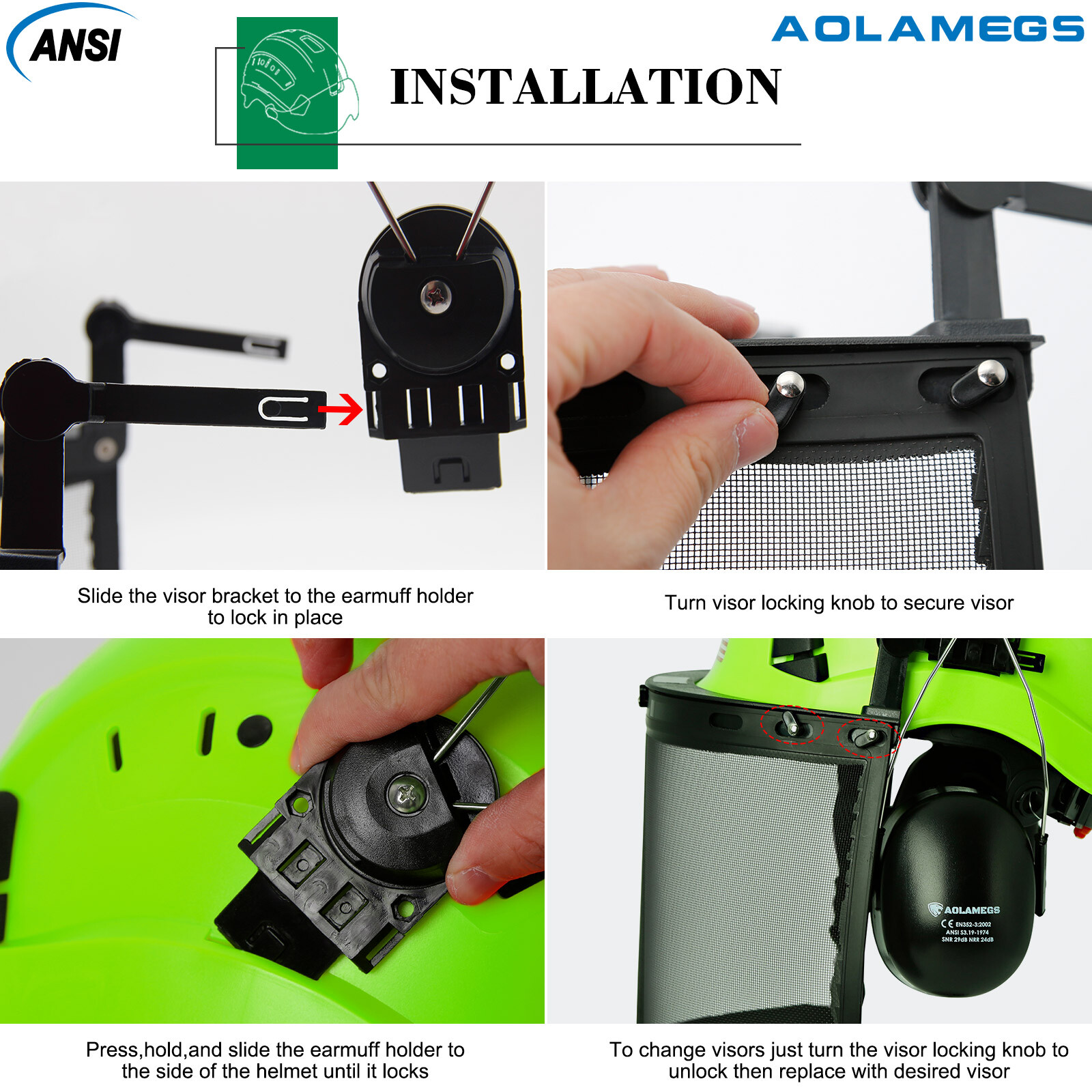 Forestry Safety Helmet Chainsaw Hat with Mesh Shield Earmuffs Reflective Sticker