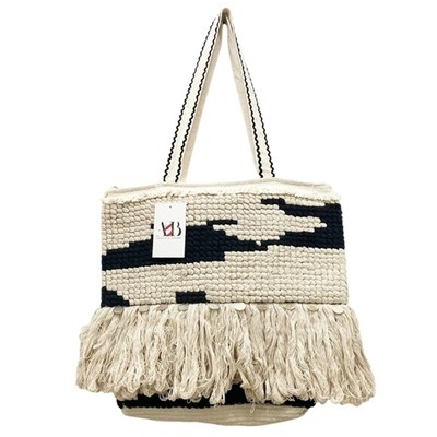 NWT America & Beyond Fringed Woven Textured Bag Boho Coastal Cowgirl Zip Top