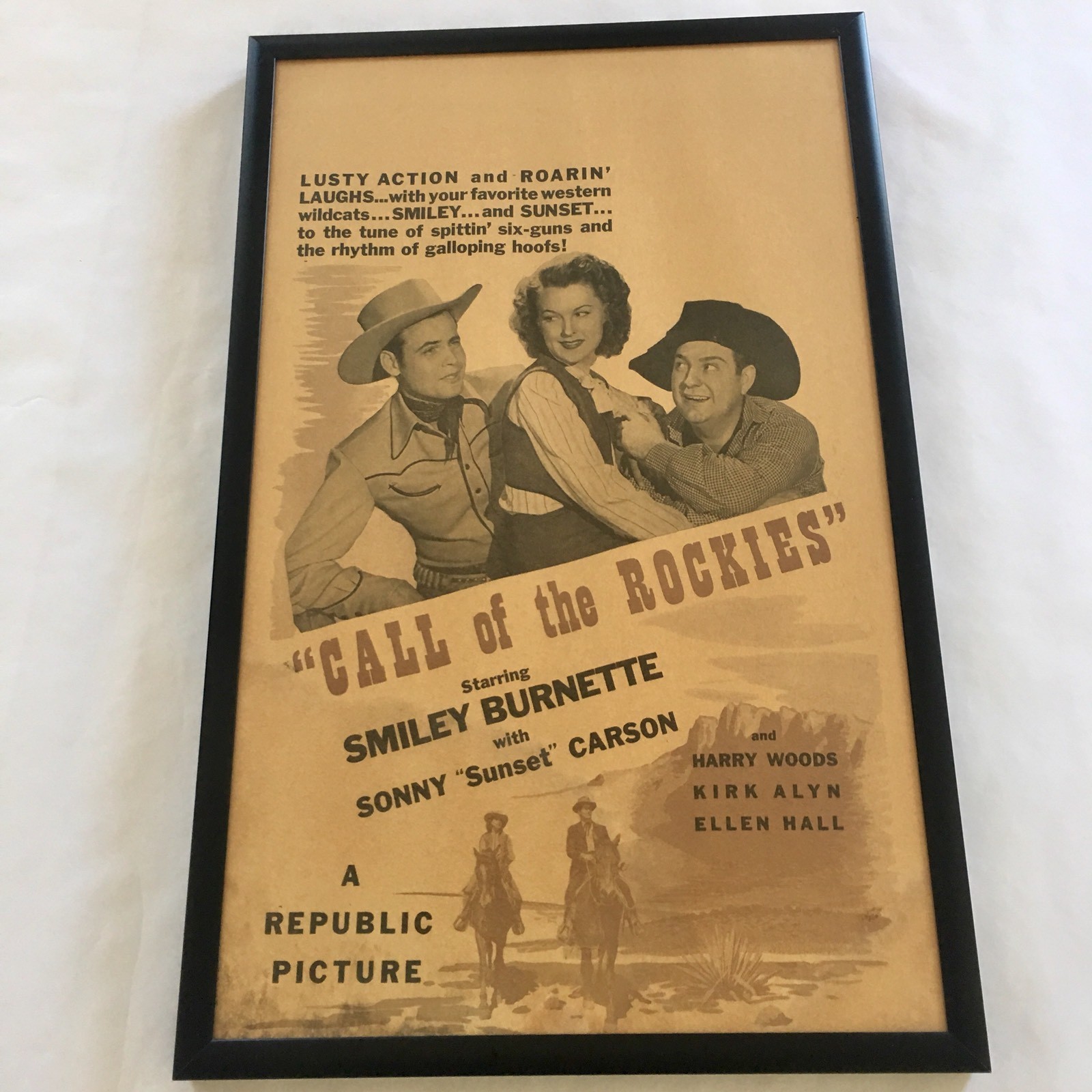 Call of the Rockies Movie Lobby Card Window Size Republic 1944 Vintage Framed