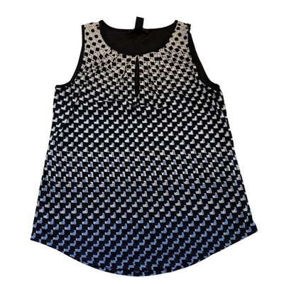 White House Black Market Geometric Print Pleated Keyhole Tank Top Sz S