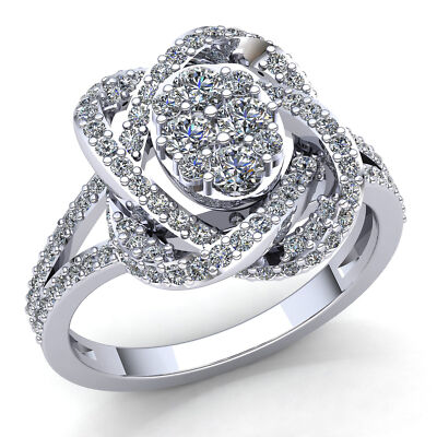 Pre-owned Jewelwesell Genuine 1ct Round Cut Diamond Ladies Cluster Cross Over Engagement Ring 10k Gold