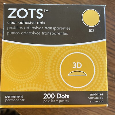 Zots Clear Adhesive Dots 3D 1/2''X1/8'' Thick 200/Pkg