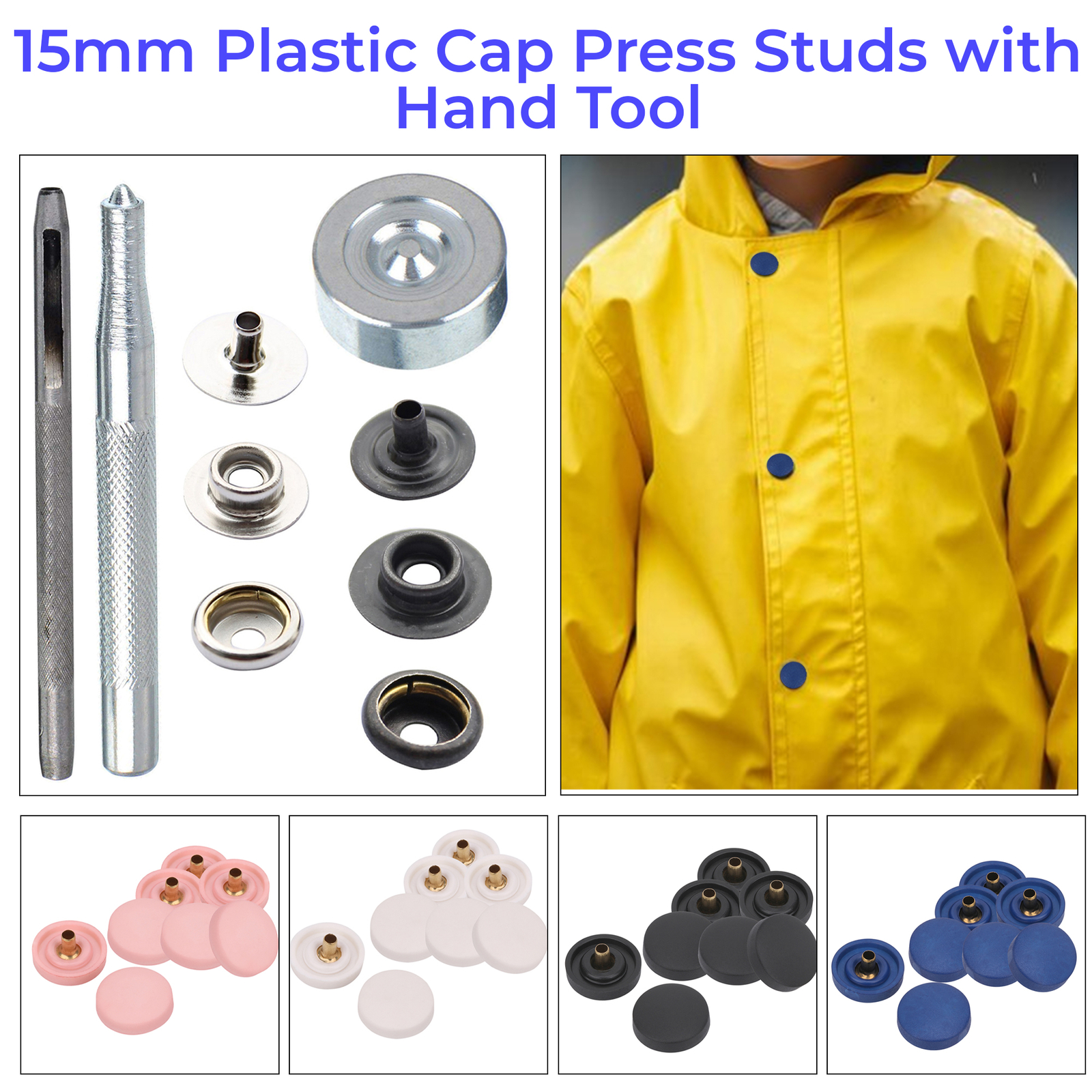 Press Studs Snap Fasteners 15mm with or without Fixing Hand Tool Leather Craft