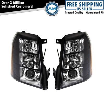 HID Projector Performance Headlights Black Bezel for 2007-2014 Cadillac Escalade