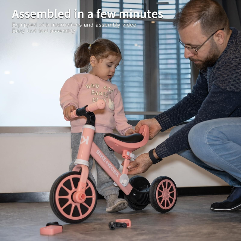 BIKE WORK 4 in 1 Kids Tricycle for Toddlers Age 2-4, Toddler Tricycle with Re...