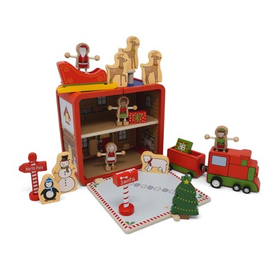 Santa s Workshop Suitcase Playset 16 Eco-Friendly Wooden Figures- Travel Toys...
