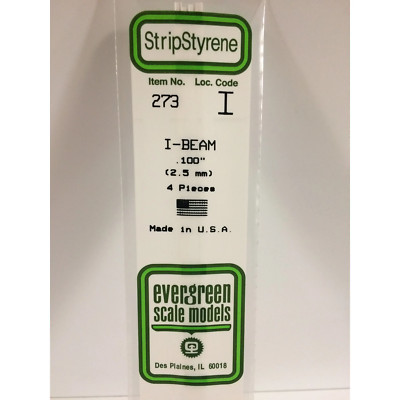 Evergreen 273 Styrene Plastic I Beam 0.100'' 2.5mm x 14'' (4)
