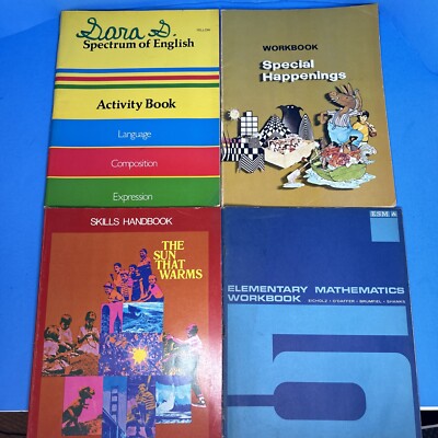 Lot 4 Grade School Workbooks Reading English Math Vintage 1960s 1970s Homeschool