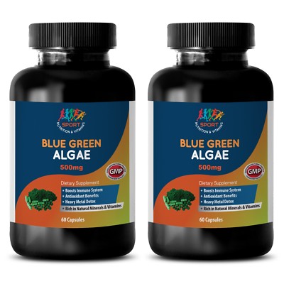 anemia support - Organic BLUE GREEN ALGAE 500mg - allergy relief - 2 Bottles