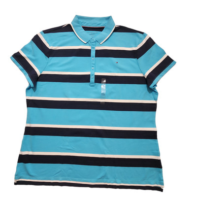 Tommy Hilfiger Womens Polo Shirt Striped Botton Size 2XL
