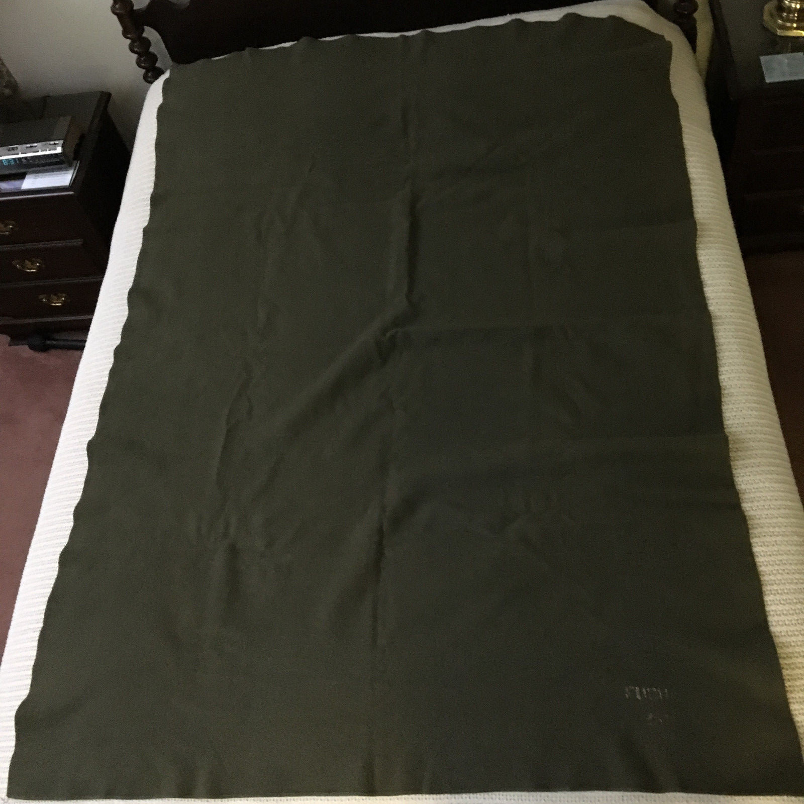 Military Wool Blanket with Some Stenciling Olive Green Camping Cabin Survival