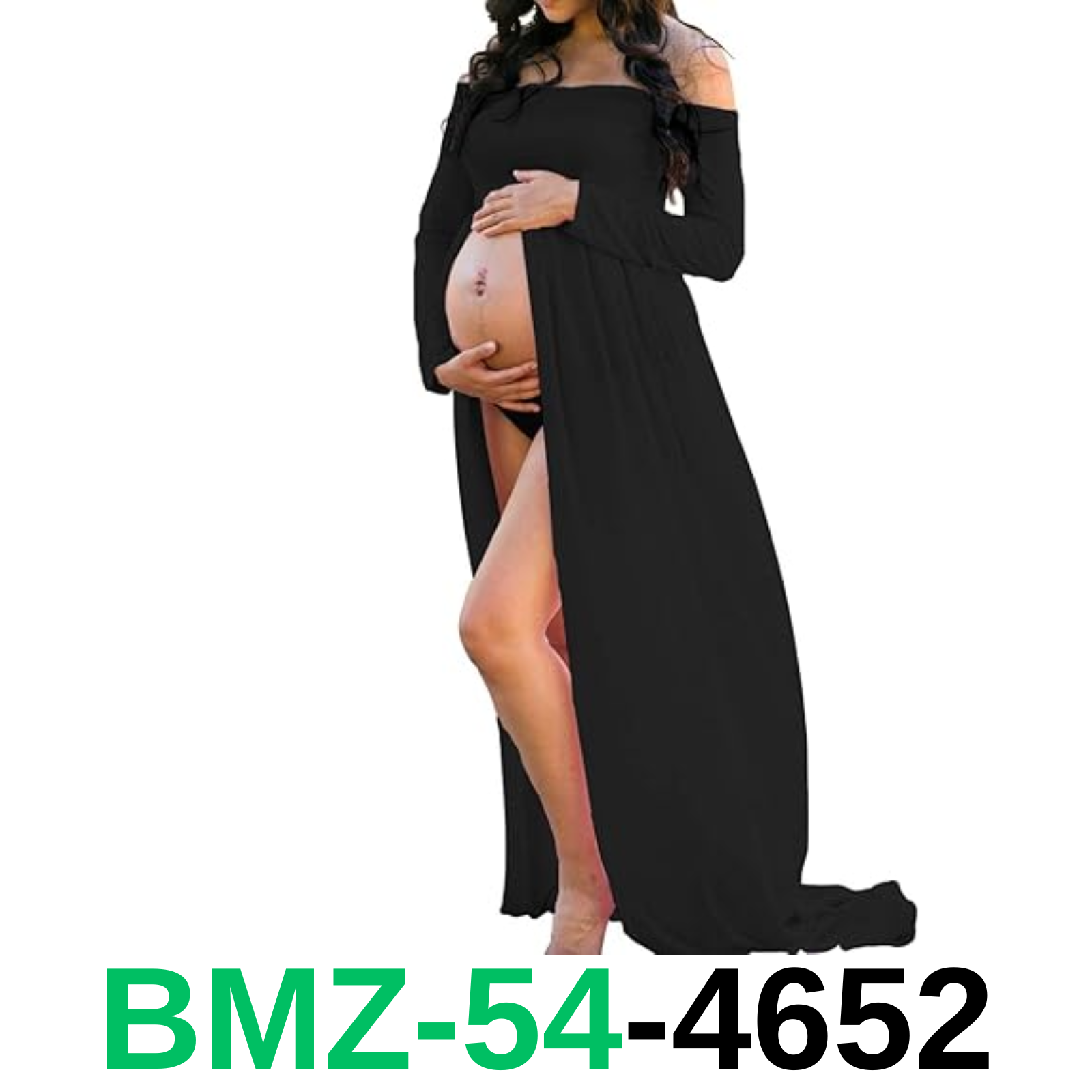 ORQ Women's Off Shoulder Long Sleeve Maternity Maxi Photography Dress Split, L