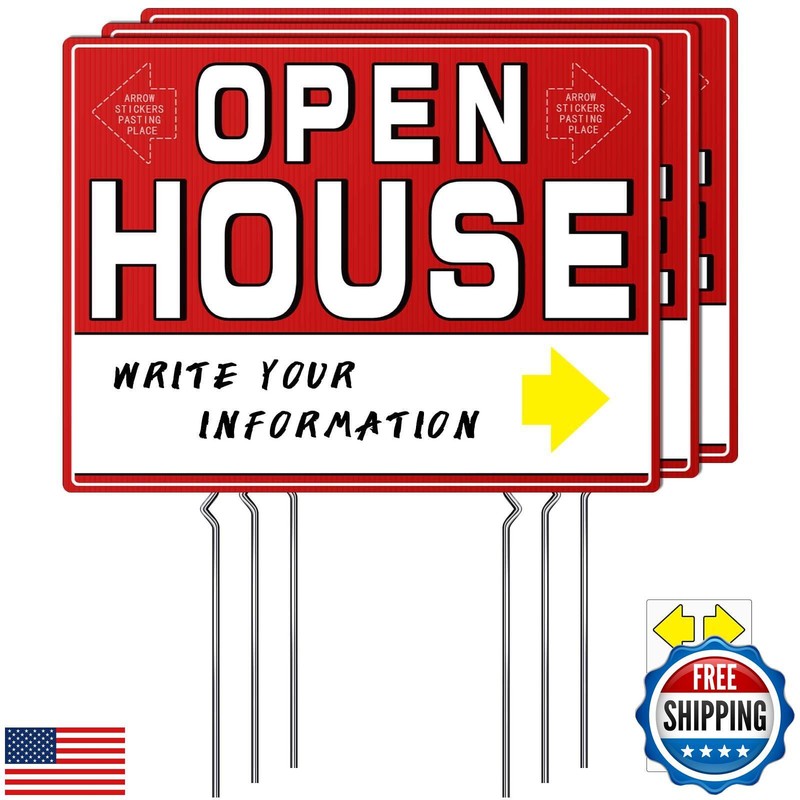 Open House Signs for Real Estate with Stakes, 17" x