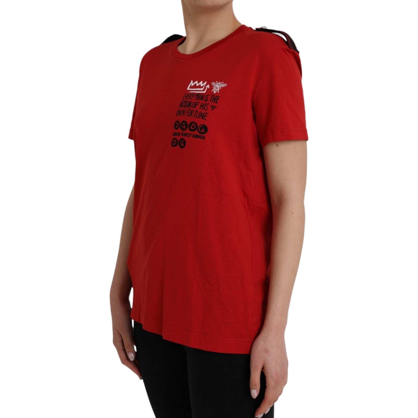 Pre-owned Dolce & Gabbana T-shirt Red Cotton Graphic Print Crew Neck It42/us8/m Rrp 870usd