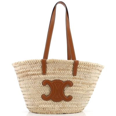 Celine Triomphe Basket Shoulder Bag Raffia with Leather Medium