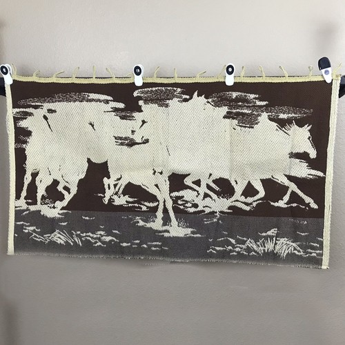Mustang Horses Running Wall Tapestry Woven Beige Prairie Wild Needlework