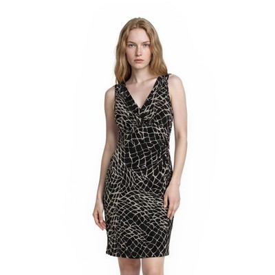 Lauren Ralph Lauren Sheath Dress Women's Size 6 Black Cream Ruched Career Party
