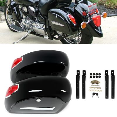 Motorcycle Hard Saddle bags W/LED Lights For Harley Sportster Softail Dyna Honda