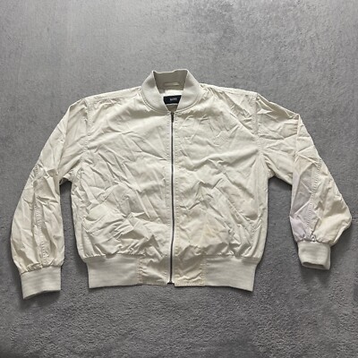 Hugo Boss Bomber Jacket Men's Size 40 Cream Full Zip Casual Mock Neck Cotton
