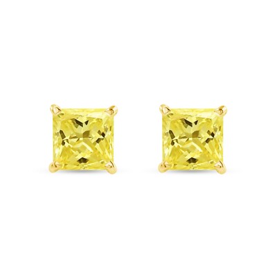 Pre-owned Shine Brite With A Diamond 3 Ct Princess Cut Canary Earrings Studs Solid 14k Yellow Gold Screw Back Martini