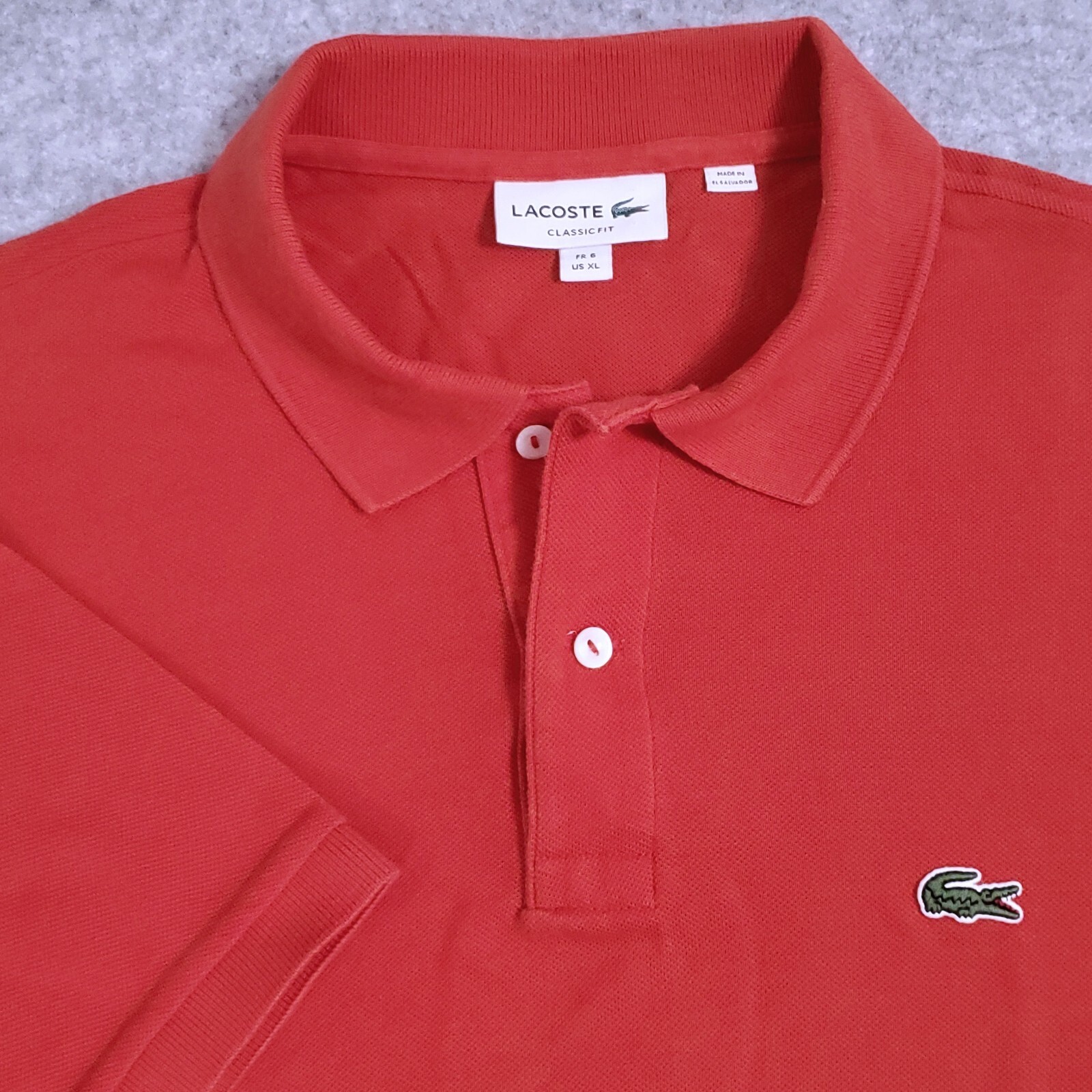 LACOSTE MENS POLO SHIRT XL 6 RED PIQUE MOTHER OF PEARL