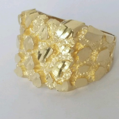 Pre-owned Handmade Big Men's 10k Yellow Gold Nugget Ring Size 9 10 11 12 In White