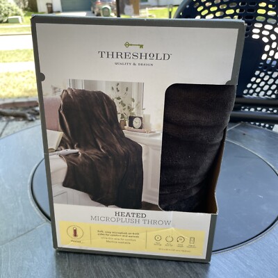 THRESHOLD Electric Heated Microplush Red Wagon Brown Throw Blanket 50x60 in