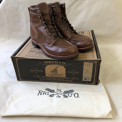 RRL USA Ralph Lauren New Clifton Moc Toe Boots Brown VG