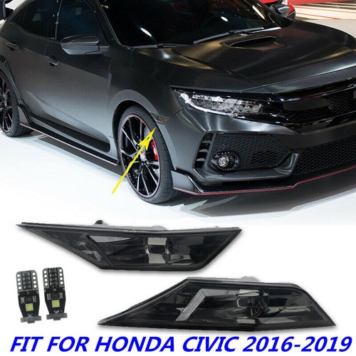 Smoked Side Marker Lamp Turn Signal Light W/ Led Bulbs fit Honda Civic 2016-2021