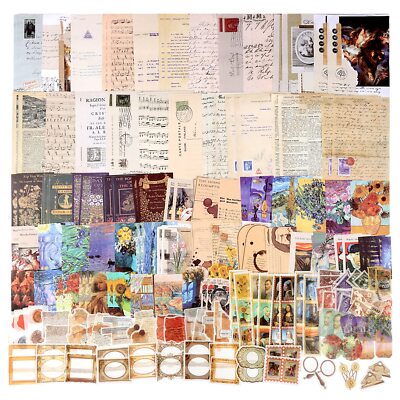 200 Pcs Vintage Junk Journal Supplies Scrapbooking Kit for Art Collage Album