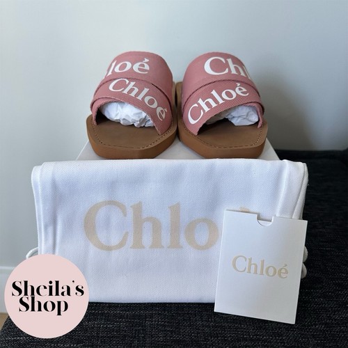 Pre-owned Chloé Chloe Woody Flat Canvas Mule Slide Sandals Pink Size 36