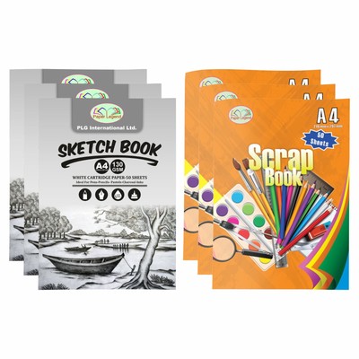 [3 x A4 Scrapbook]+[3 x A4 Sketch Book] Sketching Doodling Art & Crafts School